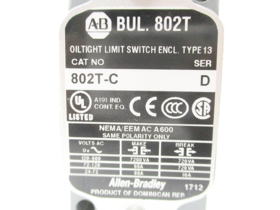 ALLEN BRADLEY 802T-C SER. D 600VAC 60A NSNP