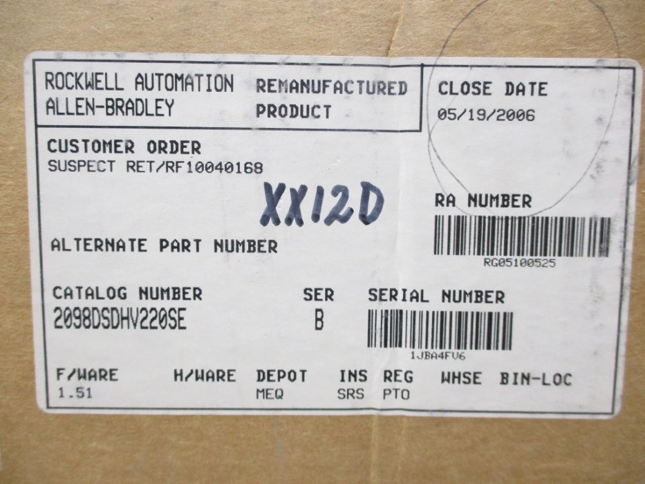 ALLEN BRADLEY 2098-DSD-HV220-SE SER. B F/W 1.52 REMAN