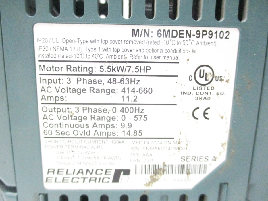 RELIANCE ELECTRIC 6MDEN-9P9102 SER. A UNMP