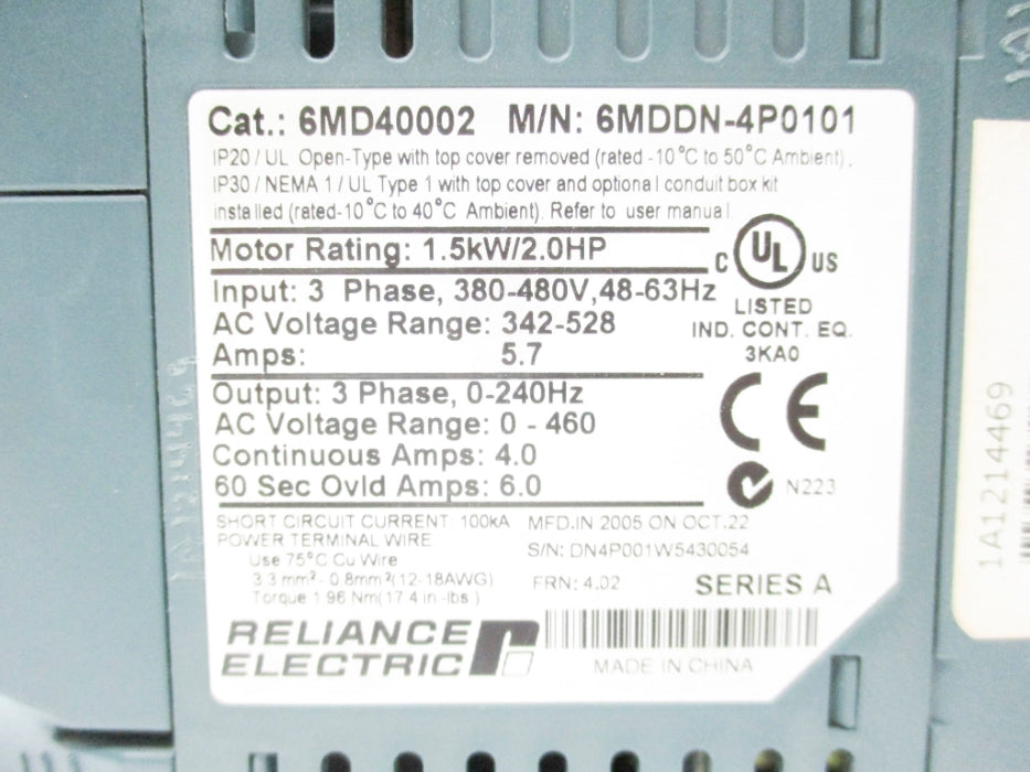 RELIANCE ELECTRIC 6MD40002 SER. A NSNP