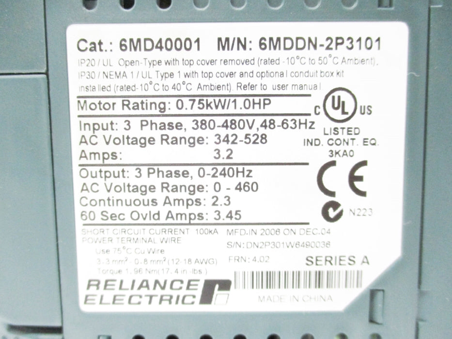 RELIANCE ELECTRIC 6MD40001 SER. A NSNP