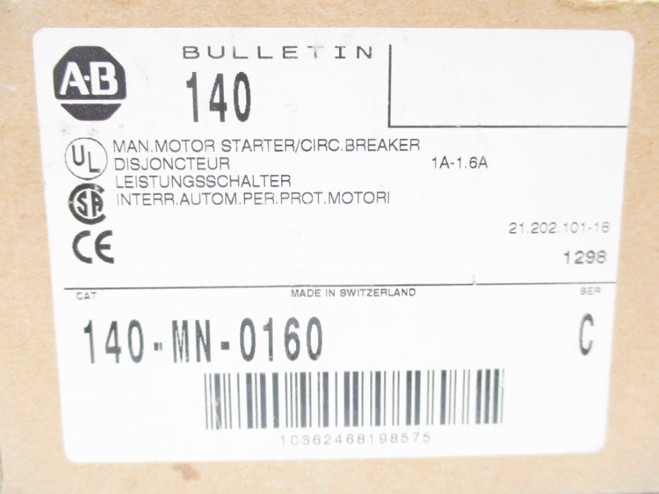 ALLEN BRADLEY 140-MN-0160 SER. C (AS PICTURED) (BR/WH) NSMP