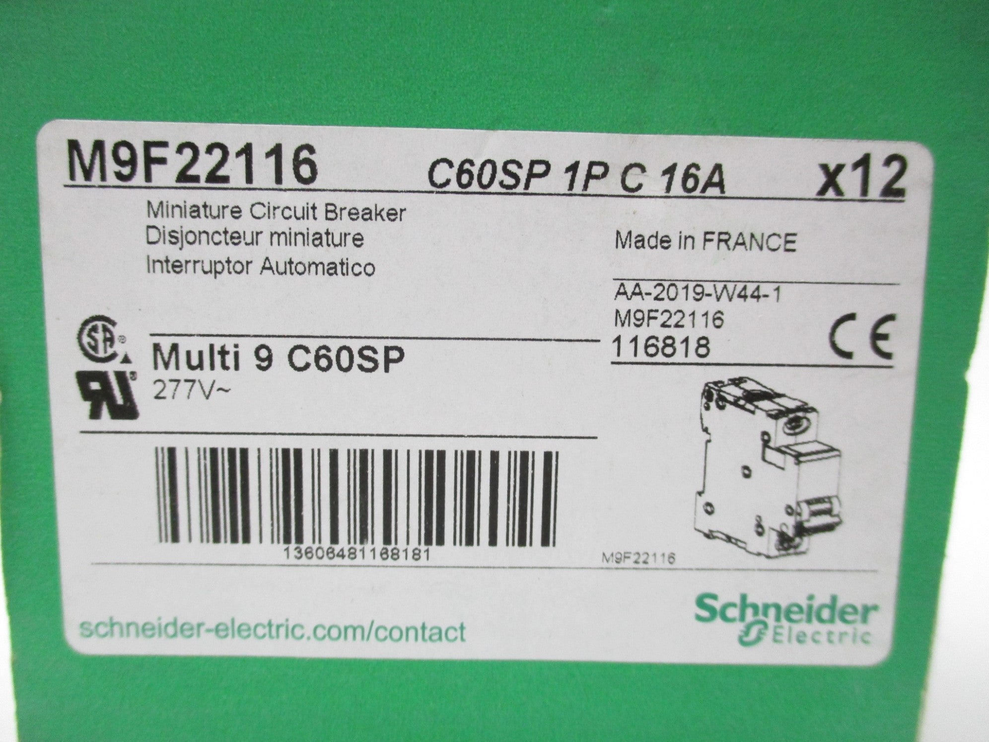 SCHNEIDER ELECTRIC M9F22116 277V 16A (PKG OF 12) NSFS