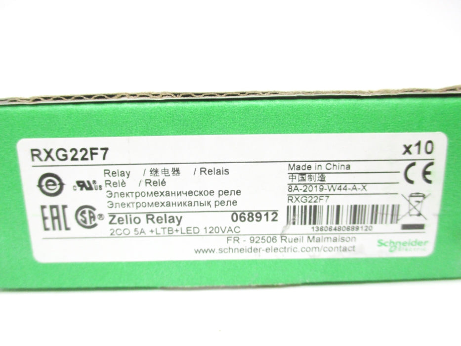 SCHNEIDER ELECTRIC RXG22F7 5A 120VAC (PKG OF 10) NSMP
