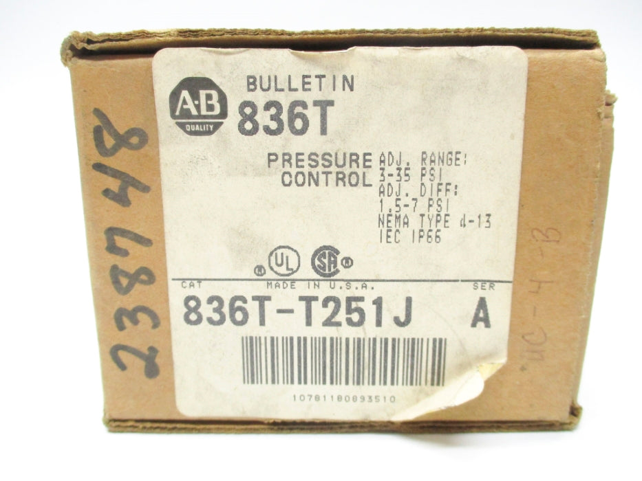 ALLEN BRADLEY 836T-T251J SER. A 600VAC 60A 3-35PSI (BR/WH) NSMP