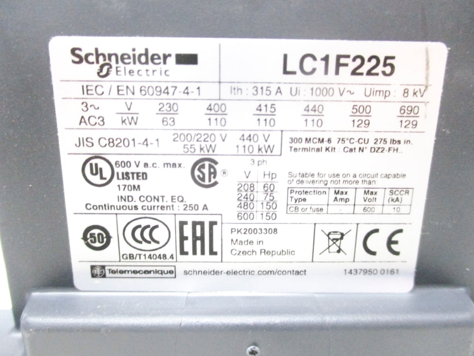 SCHNEIDER ELECTRIC LC1F225 600VAC NSNP