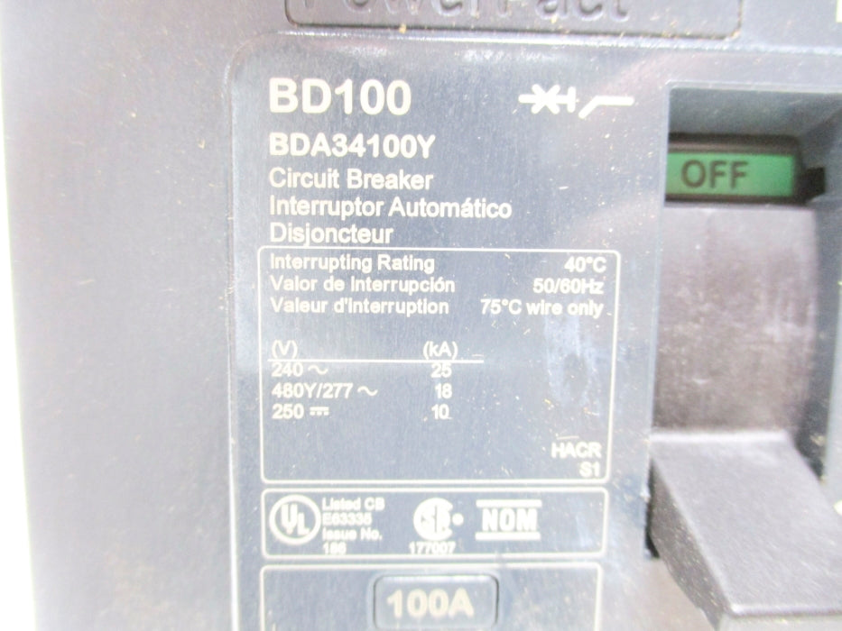 SQUARE D BDA34100Y 250V 100A NSNP