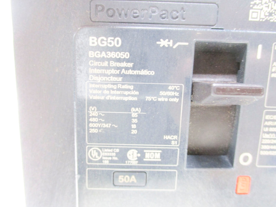 SQUARE D BGA36050 600V 50A NSNP