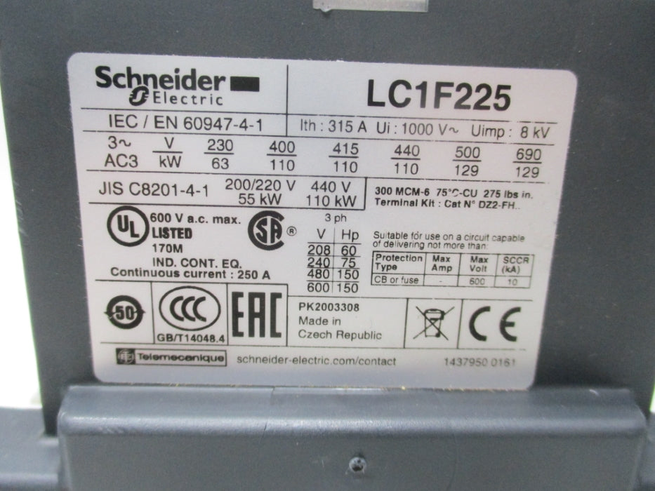 SCHNEIDER ELECTRIC LC1F225 600V (AS PICTURED) NSNP