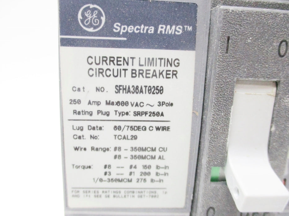 GENERAL ELECTRIC SFHA36AT0250 600VAC 250A UNMP