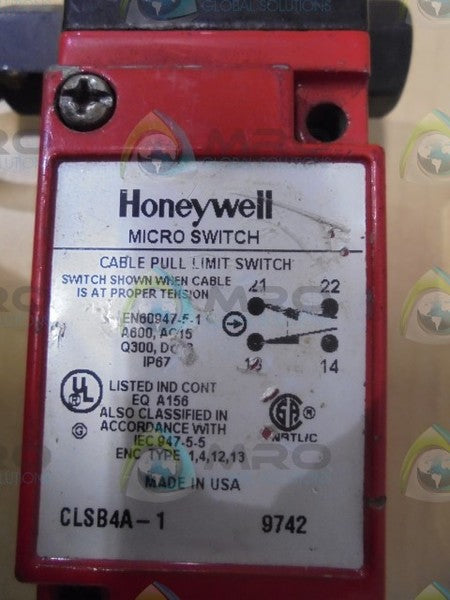 HONEYWELL  CLSB4A-1  CABLE PULL LIMIT SWITCH  UNMP