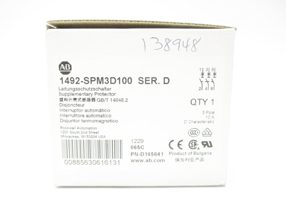 ALLEN BRADLEY 1492-SPM3D100 SER. D (WH) NSMP