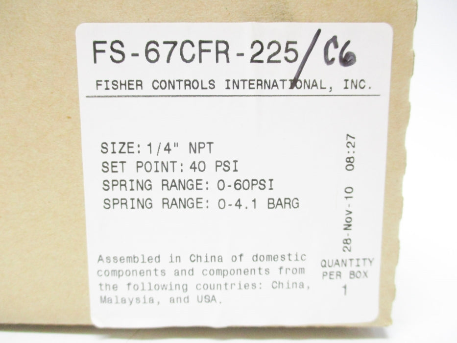 FISHER CONTROLS FS-67CFR-225/C6 0-60PSI NSMP
