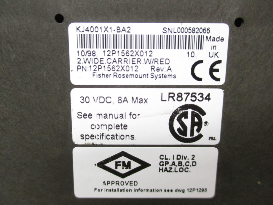 FISHER ROSEMOUNT KJ4001X1-BA2 12P1562X012 REV. A UNMP
