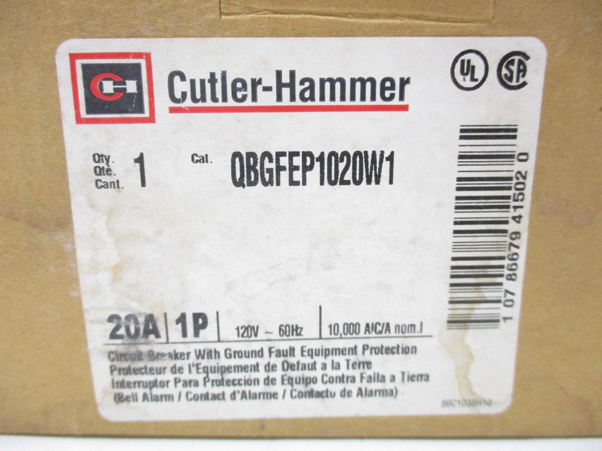 CUTLER HAMMER QBGFEP1020W1 120V 20A NSMP