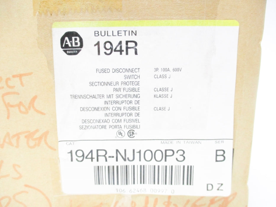 ALLEN BRADLEY 194R-NJ100P3 SER. B (BR/WH) NSMP