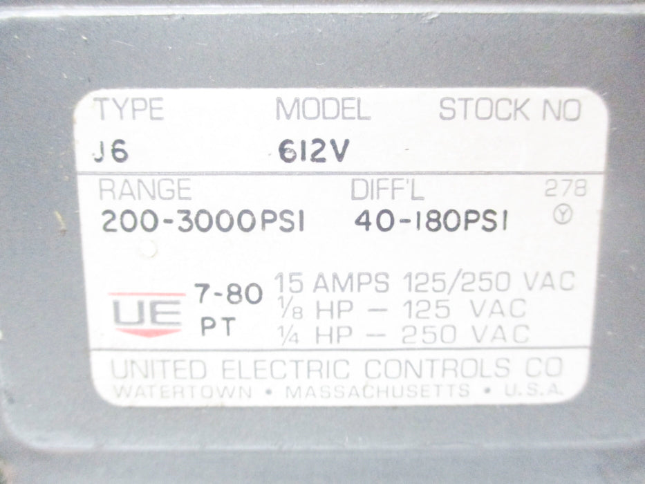 UNITED ELECTRIC J6-612V 200-3000PSI NSNP