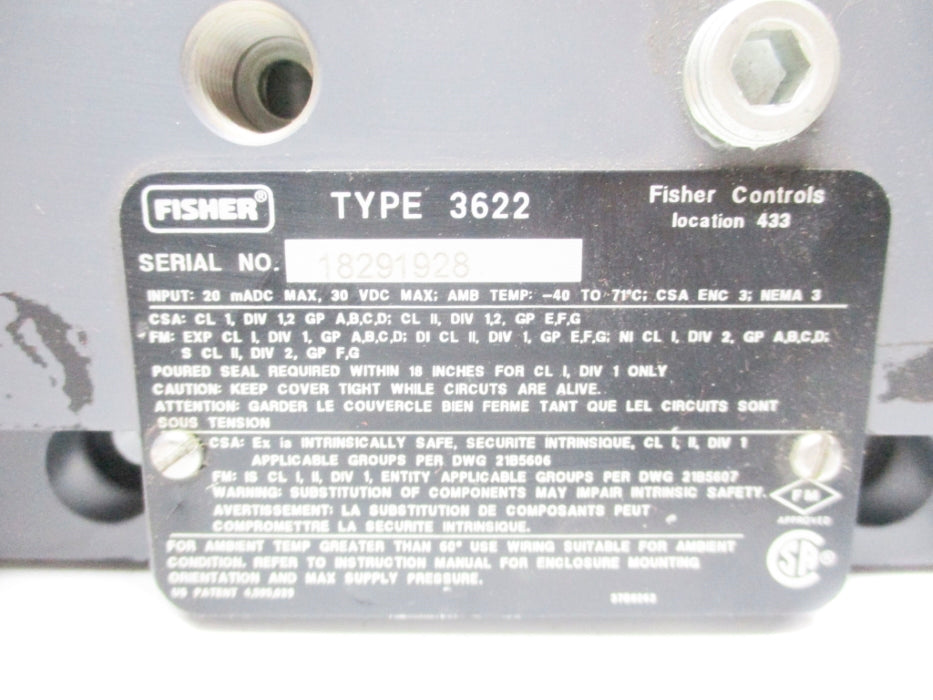 FISHER CONTROLS 3622 (AS PICTURED) UNMP
