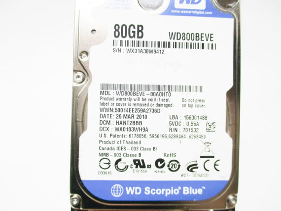 WESTERN DIGITAL WD800BEVE-00A0HT0 UNMP