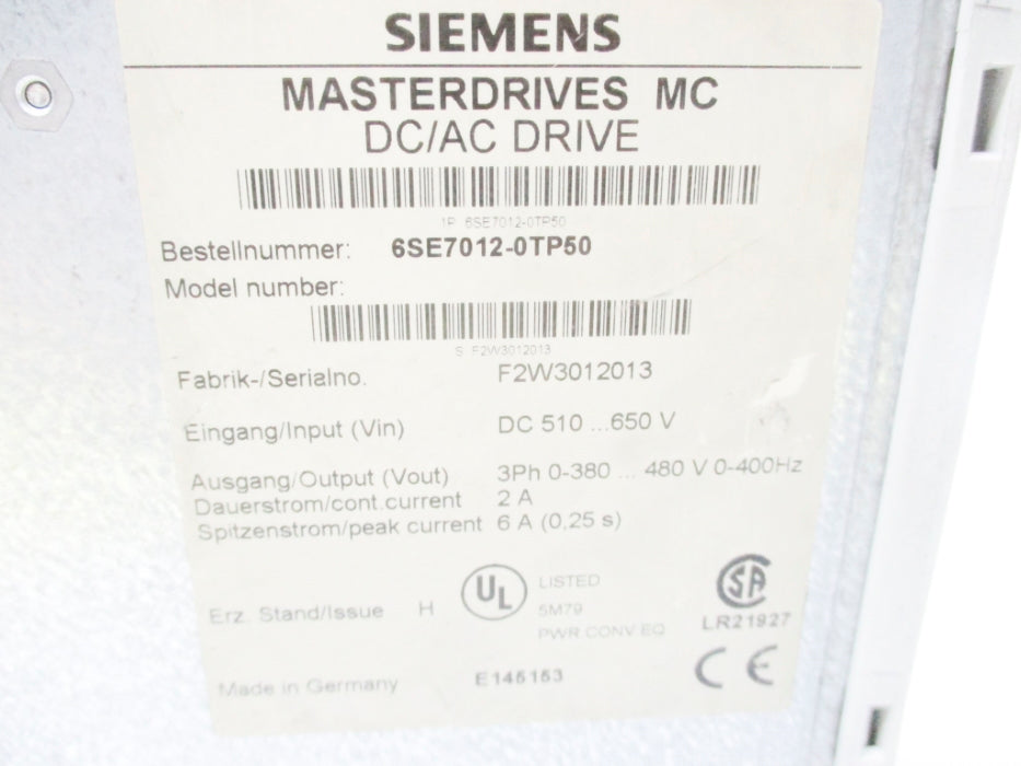 SIEMENS 6SE7012-0TP50 UNMP