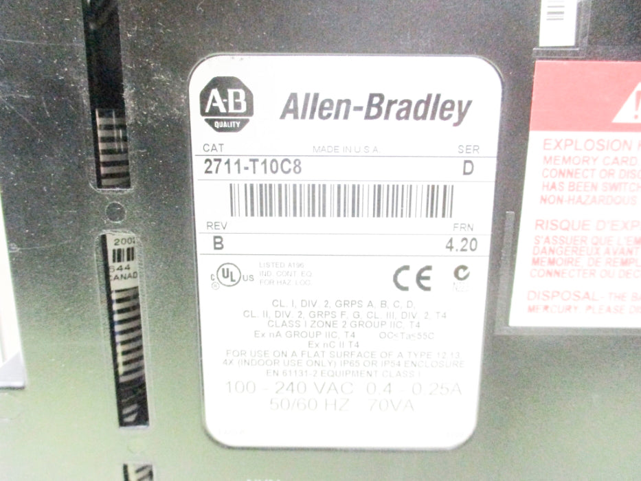 ALLEN BRADLEY 2711-T10C8 SER. D F/W 4.20 UNMP