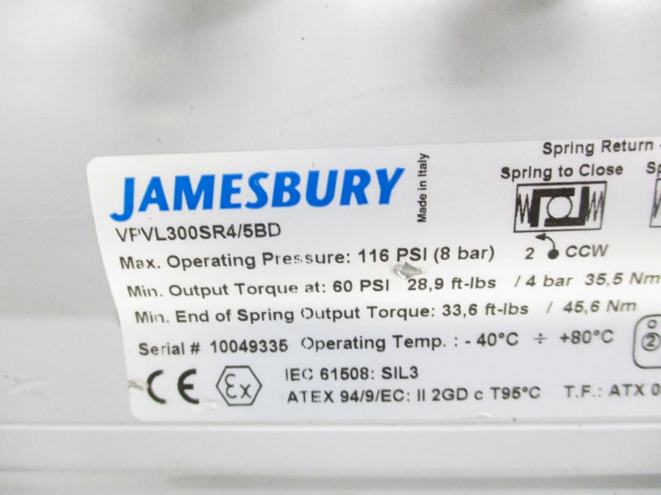 JAMESBURY METSO VALVE VPVL300SR4/5BD 116PSI NSNP