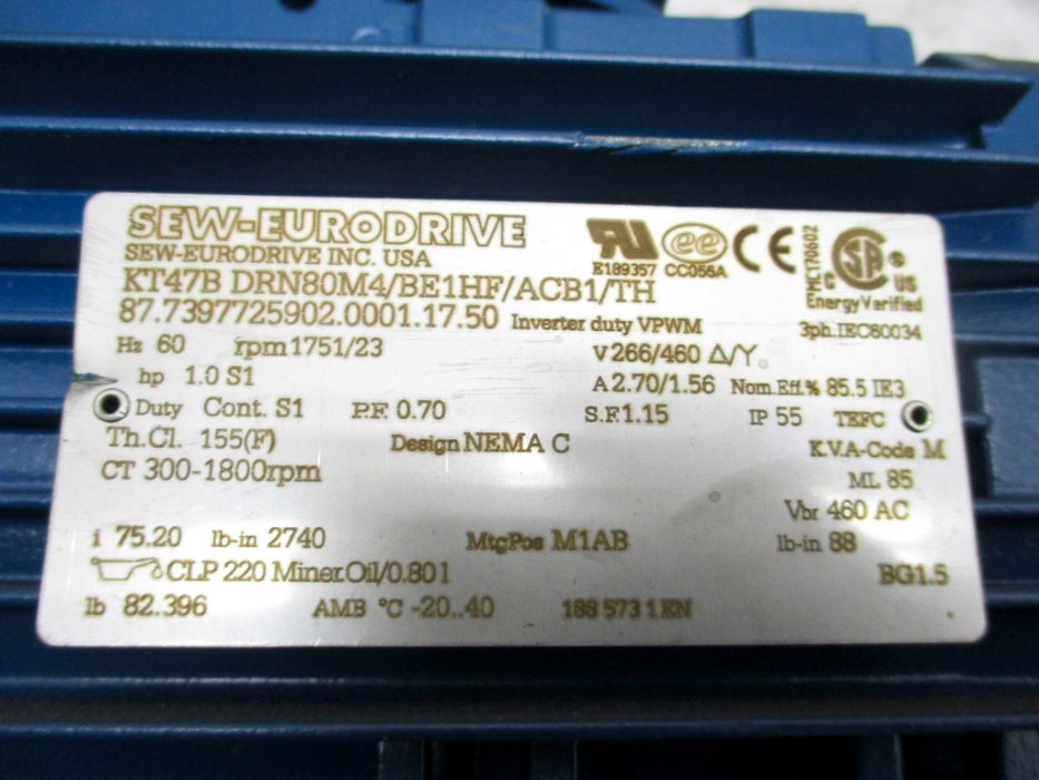 SEW EURODRIVE KT47BDRN80M4/BE1HF/ACB1/TH (AS PICTURED) NSNP