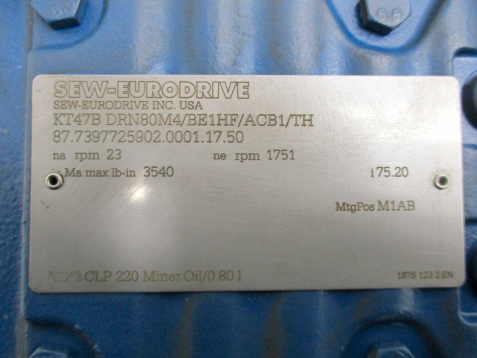 SEW EURODRIVE KT47BDRN80M4/BE1HF/ACB1/TH (AS PICTURED) NSNP