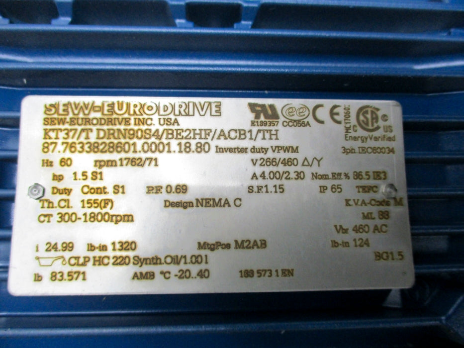 SEW EURODRIVE KT37/TDRN90S4/BE2HF/ACB1/TH NSNP