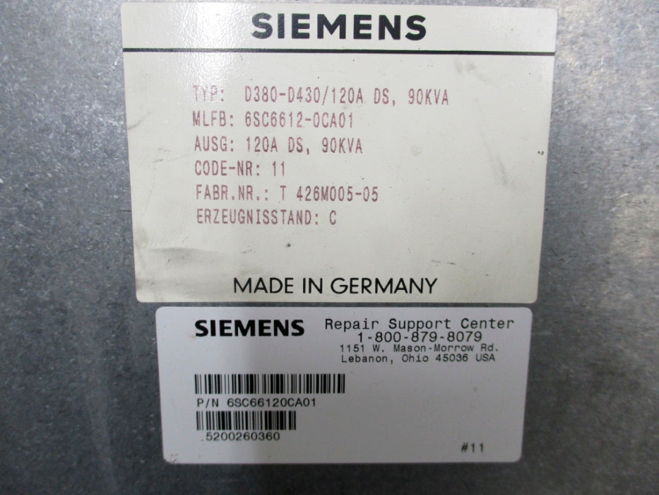 SIEMENS 6SC66120CA01 D380-D430/120ADS,90KVA (AS PICTURED) REMAN