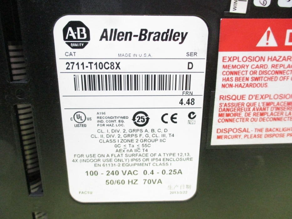 ALLEN BRADLEY 2711-T10C8X SER. D F/W 4.48 UNMP