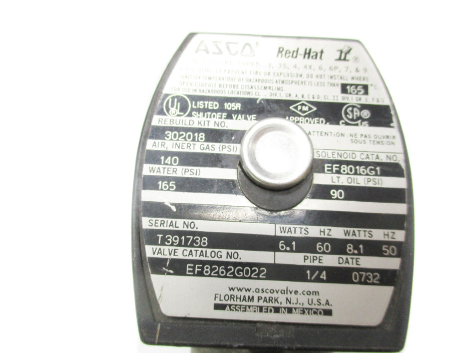 ASCO EF8262G022 110/120V 165PSI UNMP