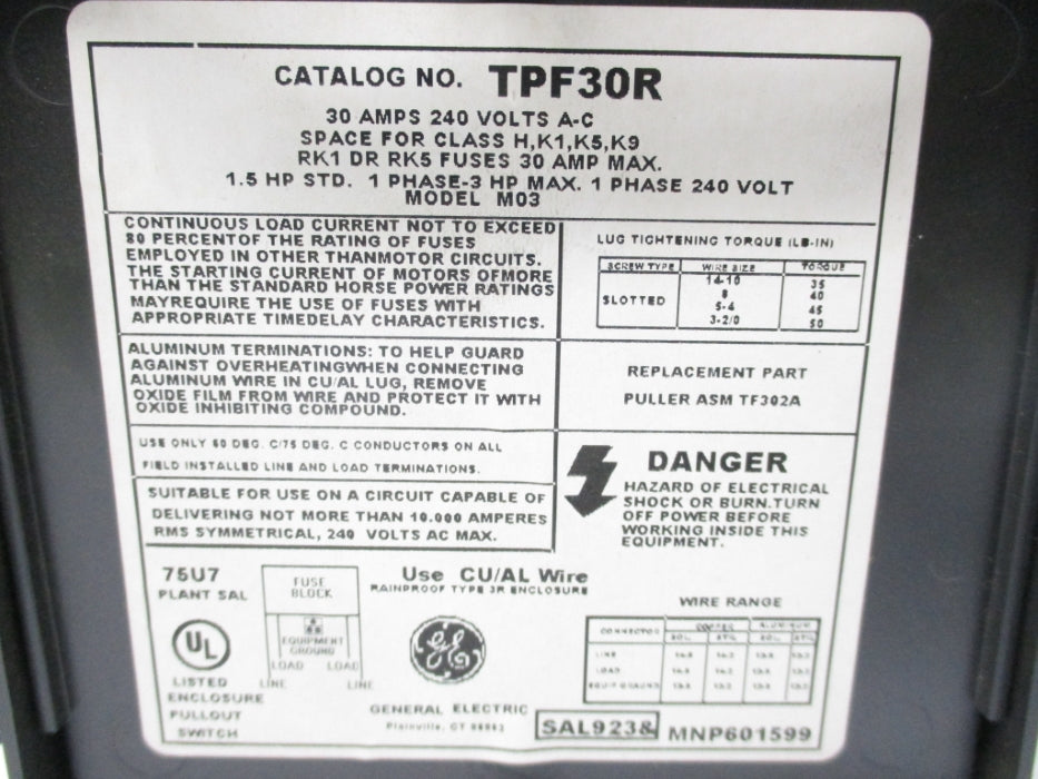 GENERAL ELECTRIC TPF30R NSNP