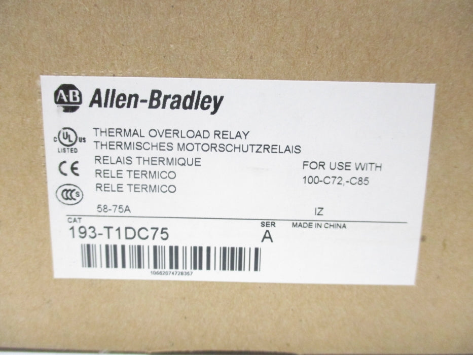 ALLEN BRADLEY 193-T1DC75 SER. A 58-75A (BR/WH) NSMP