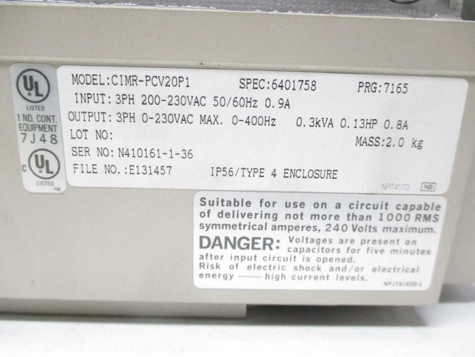 YASKAWA CIMR-PCV20P1 (AS PICTURED) UNMP