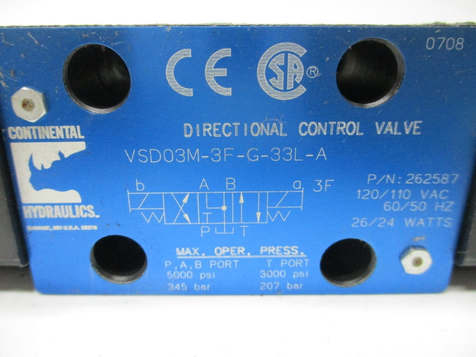 CONTINENTAL HYDRAULICS VSD03M-3F-G-33L-A 120VAC 5000PSI NSMP