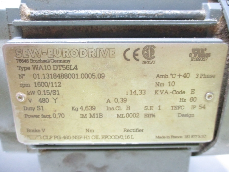 SEW-EURODRIVE WA10DT56L4 (AS PICTURED) UNMP