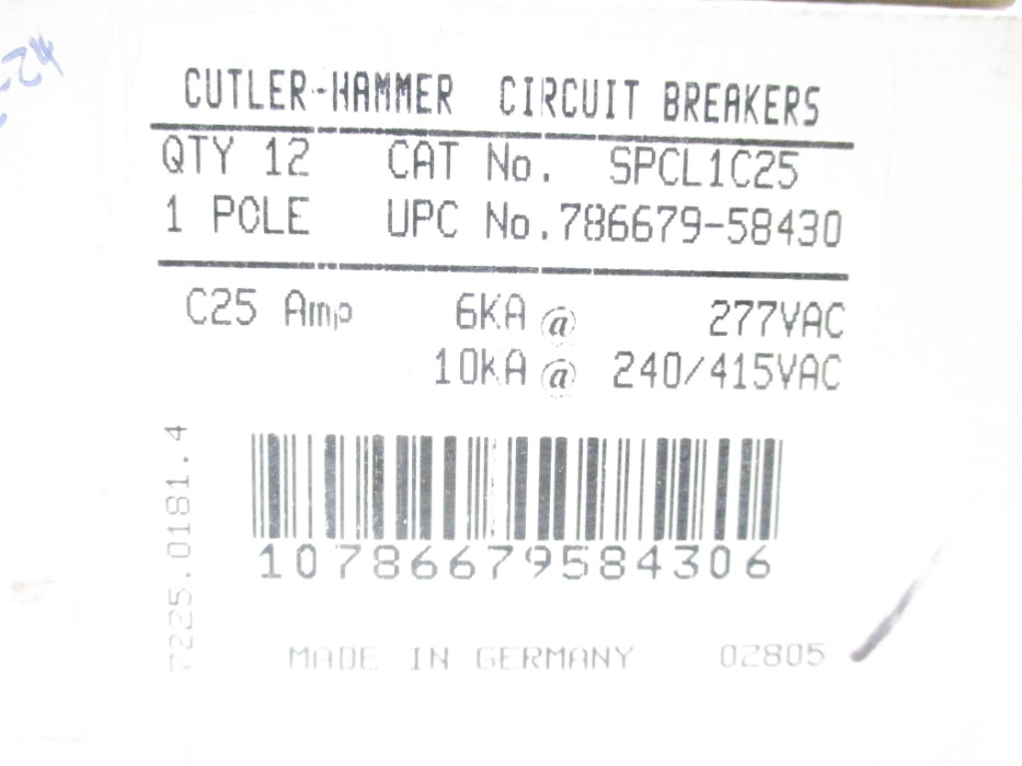 CUTLER HAMMER SPCL1C25 277V (PKG OF 12) NSMP
