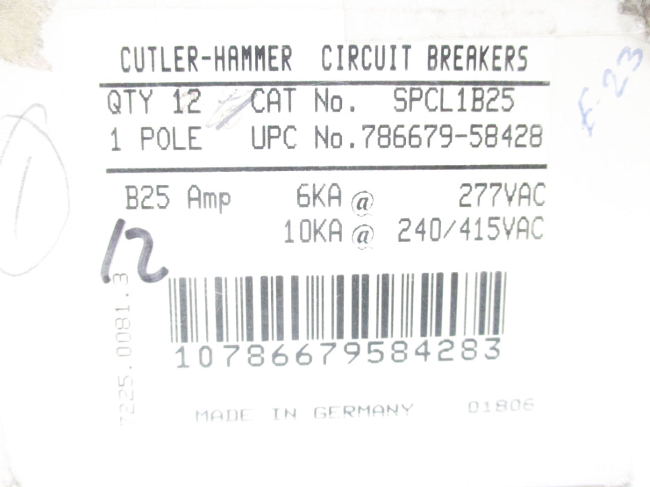 CUTLER HAMMER SPCL1B25 277V (PKG OF 12) NSMP