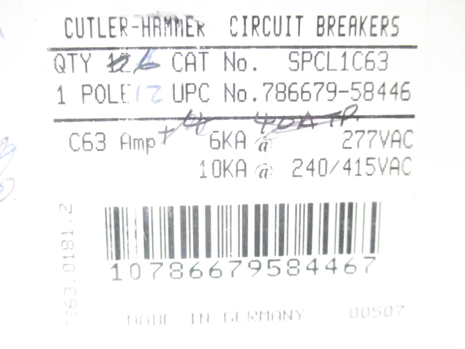 CUTLER HAMMER SPCL1C63 277V (PKG OF 12) NSMP