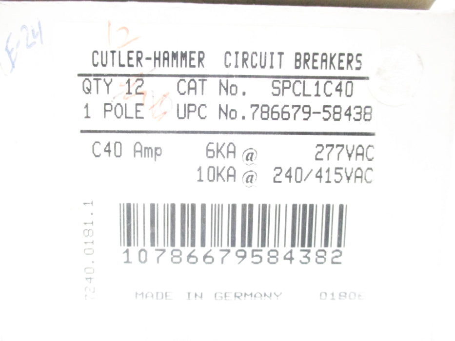 CUTLER HAMMER SPCL1C40 240/415/277VAC 40A (PKG OF 12) NSMP