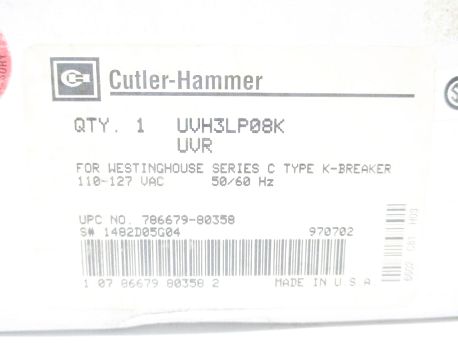 CUTLER HAMMER UVH3LP08K NSMP