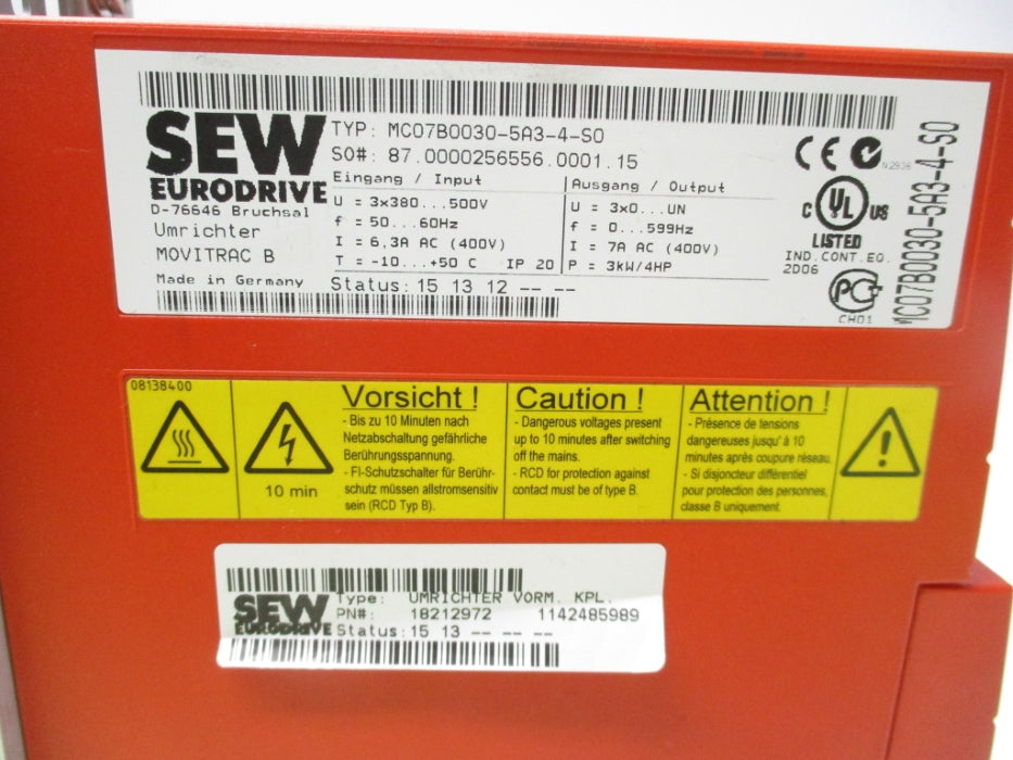 SEW EURODRIVE MC07B0030-5A3-4-S0 (AS PICTURED) UNMP