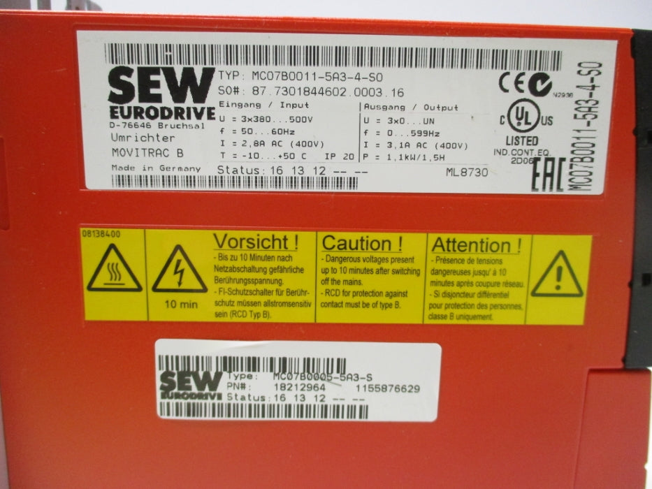 SEW EURODRIVE MC07B0011-5A3-4-S0 NSMP
