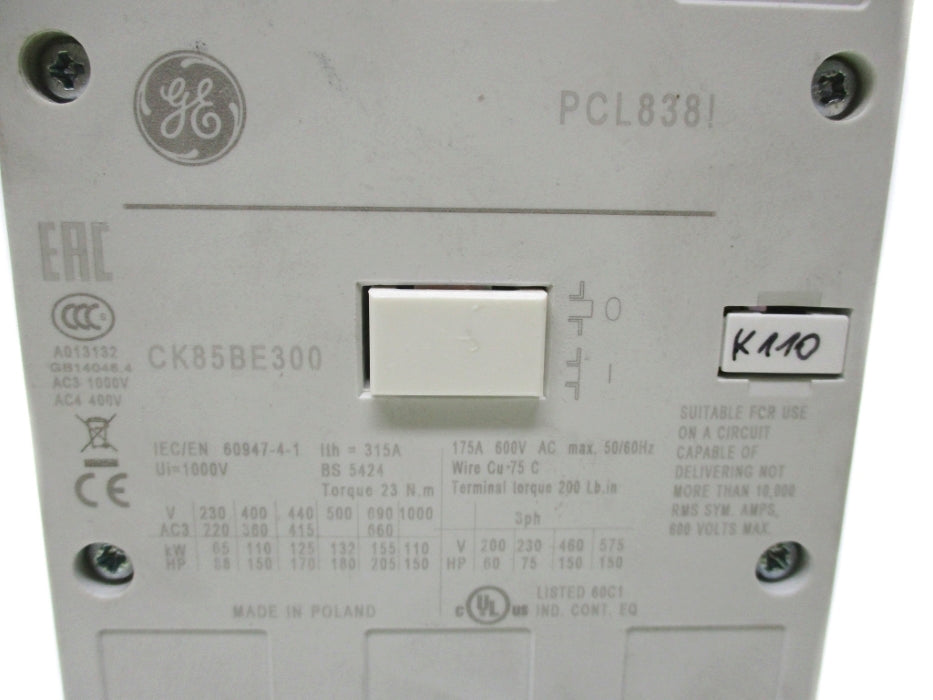 GENERAL ELECTRIC CK85BE300 600V (AS PICTURED) NUPI