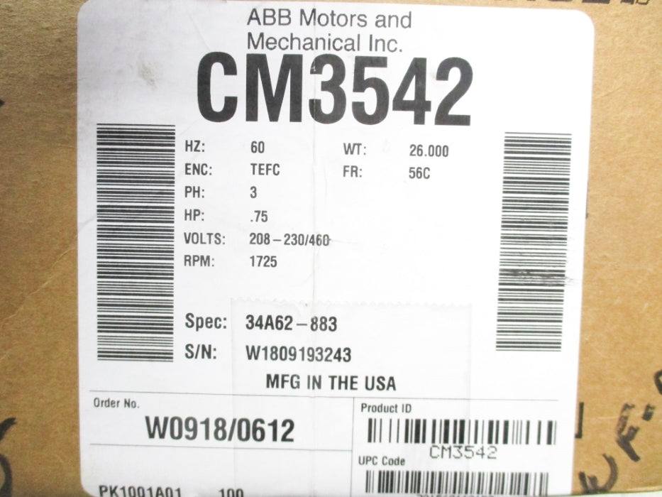 BALDOR CM3542 SER. F 208/460V 1.5/3.2-3A NSMP