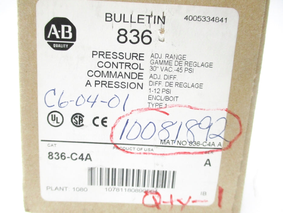 INDUSTRIAL SPARE PART 836-C4A SER. A (BR/WH) NUPI
