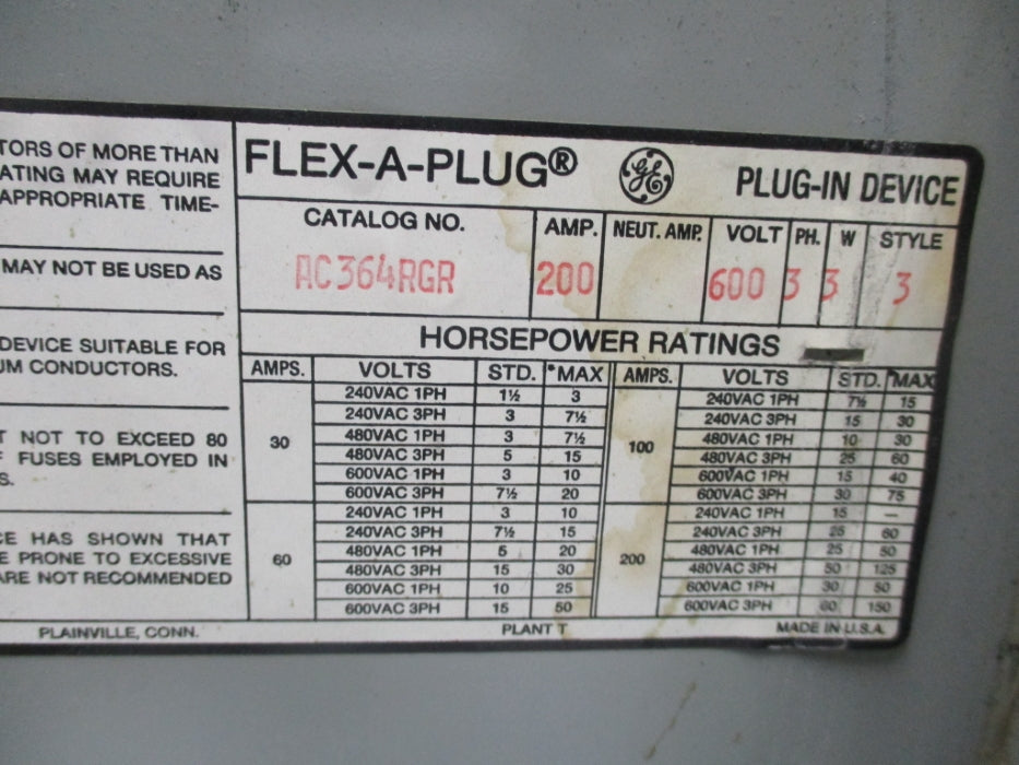 GENERAL ELECTRIC AC364RGR UNMP