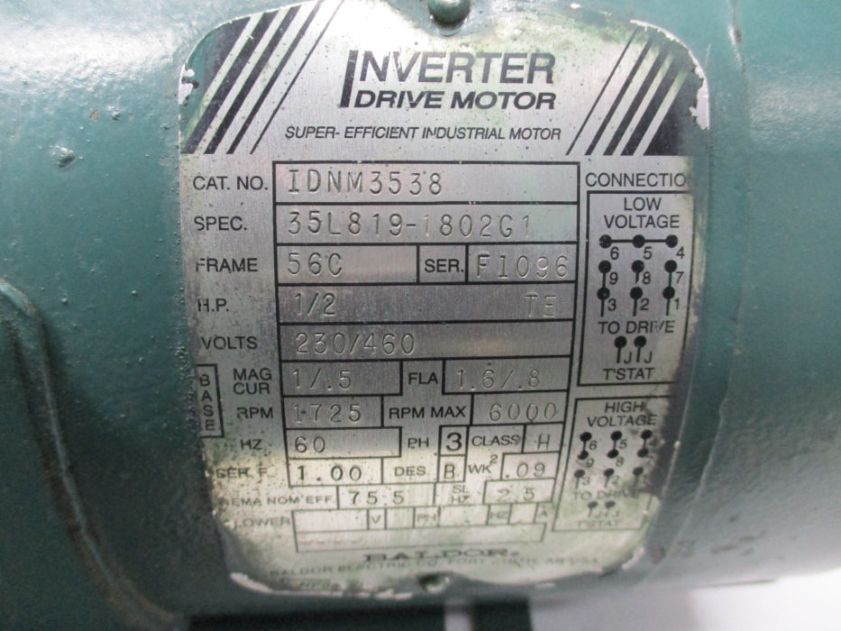 BALDOR IDNM3538 35L819-1802G1 230/460V 1.6/.8A UNMP