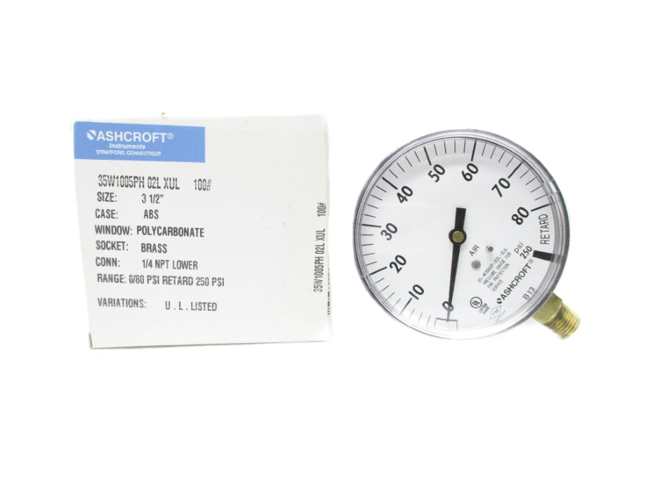 ASHCROFT 35W1005PH02LXUL100# 0/80PSI 3-1/2" NSMP